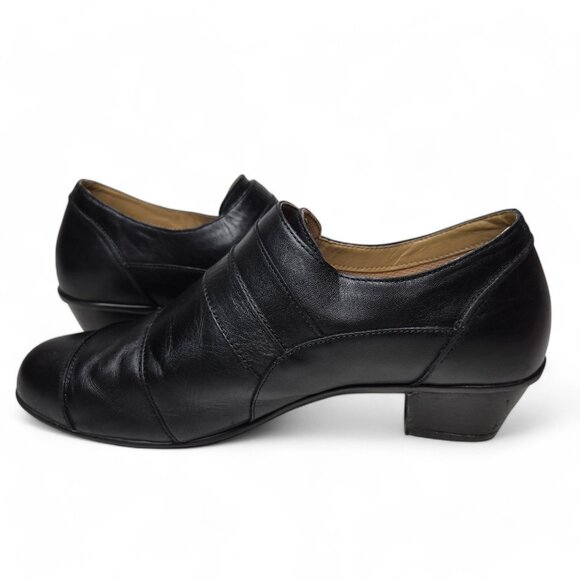 Aetrex Danielle Distressed Leather Monk Strap Heeled Loafers Women's Black 8.5 - Picture 7 of 11